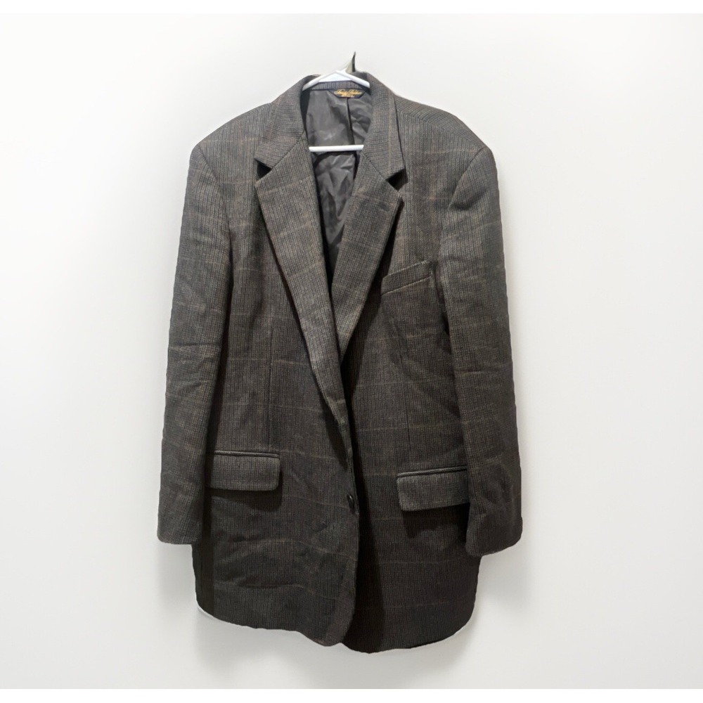 Brooks Brothers Wool Sports Coat Brown Plaid Men's 48LG**